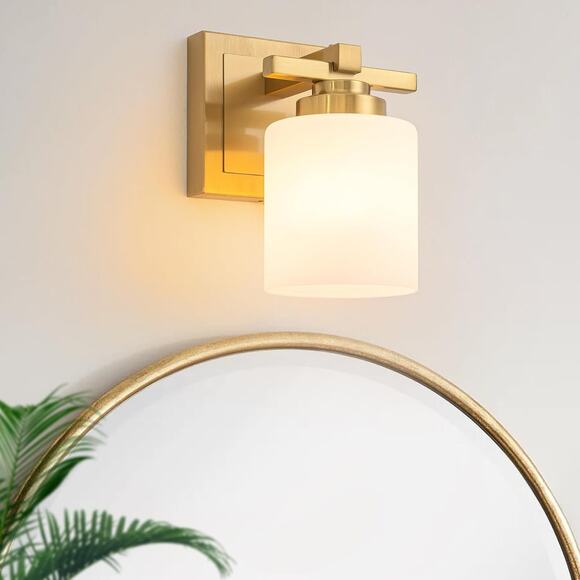 Unbranded Other - Brass Bathroom Wall Sconce with White Glass Shade